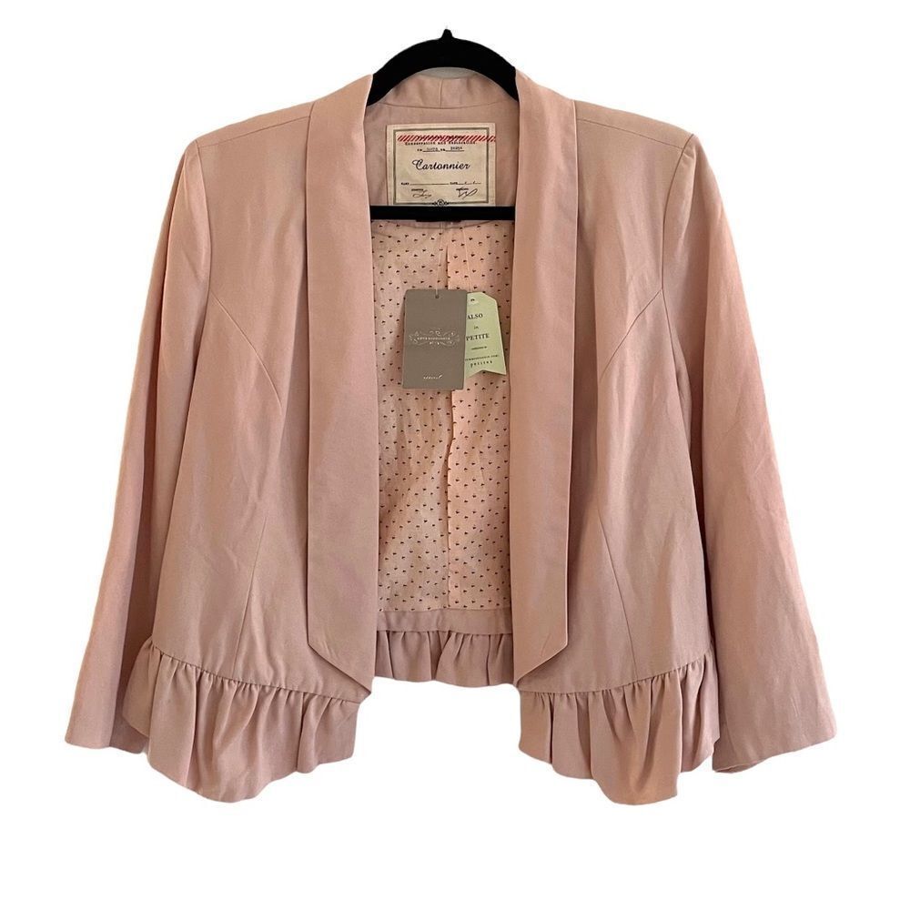 ANTHROPOLIGIE Cartonnier Peplum Blazer Jacket Dusty Rose Pink XS